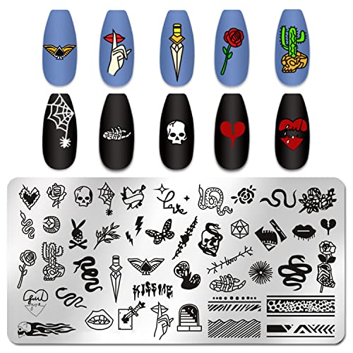 WOKOTO 6Pcs Holloween Nail Stamping Plates For Nails Snakes Skulls Witch Pumpkin Spider Nail Art Diy Stamp Plates Kit For Women Nail Art Plates Nail Designs Stamp Plates Nail Stamping Kit Tools