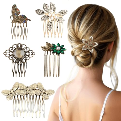 Vintage Hair Combs Set of 6 - Decorative Rhinestone & Pearl
