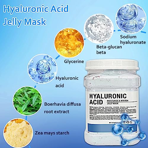 Jelly Mask Powder for Facials,Hyalorunic Acid Moisturizing Jelly Face Mask,Tea Tree Jelly Face Mask,Face Masks with Double-ended Silicone Brush, 23 Fl Oz