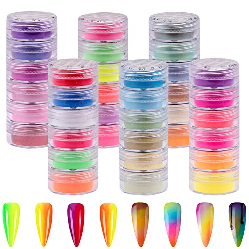 Duufin 36 Colors Nail Pigment Powder Gel Acrylic Nails Art Pigments Colorful Luminous Powder Iridescent Glitter Pearlescent High-Gloss Halo Powder for Nail Art, Body and Crafts