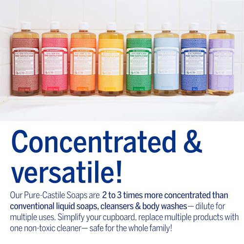 Dr. Bronner’s - Pure-Castile Liquid Soap (Peppermint, 25 ounce) - Made with Organic Oils, 18-in-1 Uses: Face, Body, Hair, Laundry, Pets and Dishes, Concentrated, Vegan, Non-GMO (2-Pack)