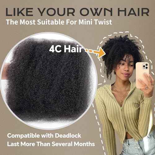 BLL Afro Kinkys Bulk Human Hair, 18 Inch 50 Gram 100% Human Hair for Mini Twist Braiding Dreadlock Loc Extensions Afro Kinky Curly Hair Bulk Black Color (1B, 18 Inch (Pack Of 1))