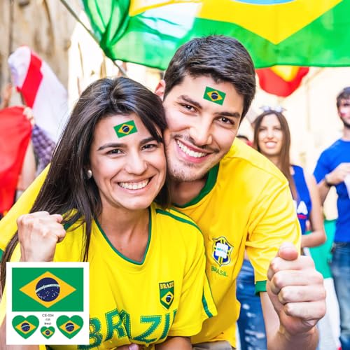 Brazil Flag Temporary Tattoos - 40 Pcs Waterproof Face Stickers