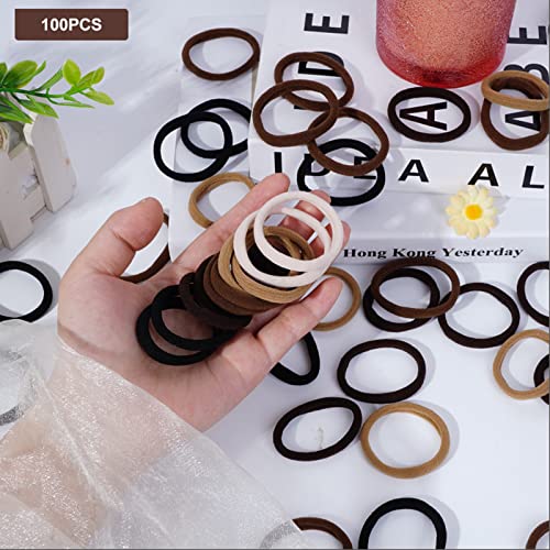 100 Pcs Elastic Hair Ties - Thick Seamless Black Ponytail Holders