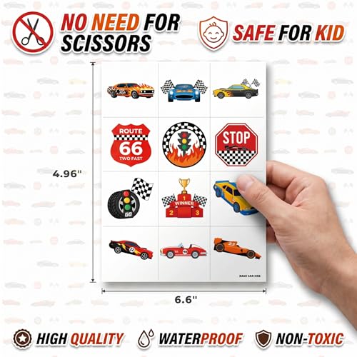 96 Pre-Cut Race Car Temporary Tattoos for Kids