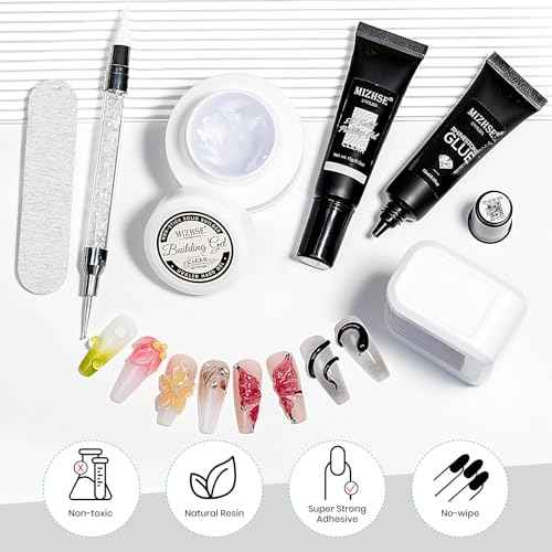 MIZHSE Solid Builder Nail Gel 3D Nail Gel and Rhinestone Glue for Nails Kit, Clear Sculpting Hard Carving Gels Builder Modeling Gels, No Wipe Kit Soak Off U V LED Nails Art Manicure Home