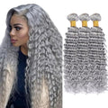 Fridnae Silver Grey Deep Curly Human Hair Bundles 24/26/28 Inch - GreyDP-150g