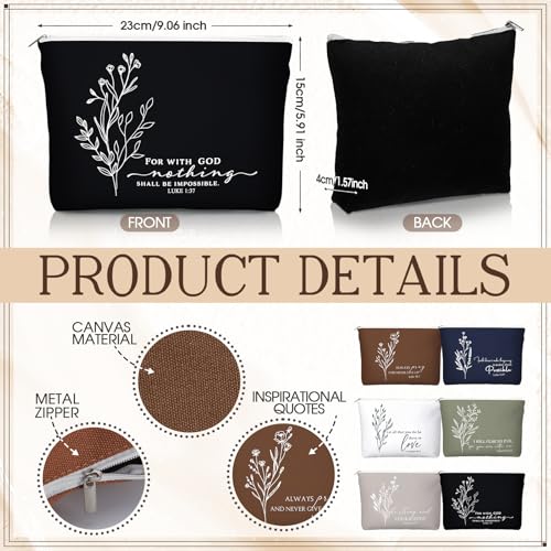 Fumete 6 Sets Christian Appreciation Gift for Women Bible Verse Flower Makeup Bag Easter Religious Coffee Cup with Handle Bamboo Lid Straw Mini Compact Mirrors for Mothers Day Church Sunday School