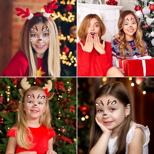 Cute Deer Face Stickers with Glitter & Gems - 2Pc Set