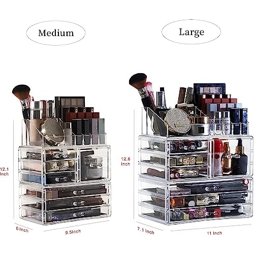 Cq acrylic 3 Pack Clear Make Up Organizers for Vanity,Stackable 7 Drawers Make Up Organizer,Cute Desk Organizer for Vanity Jewelry,Hair Clip,Beauty,Skincare Product Dresser Acrylic Drawer Organizer