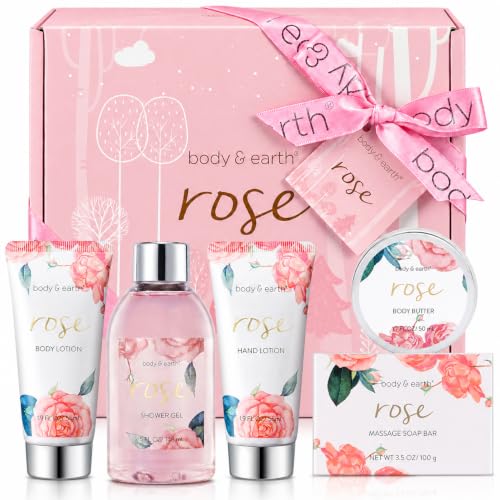 Body & Earth Rose New Spa Gift Set for Women - 5 Pcs Bath & Body Box with Rose Scent