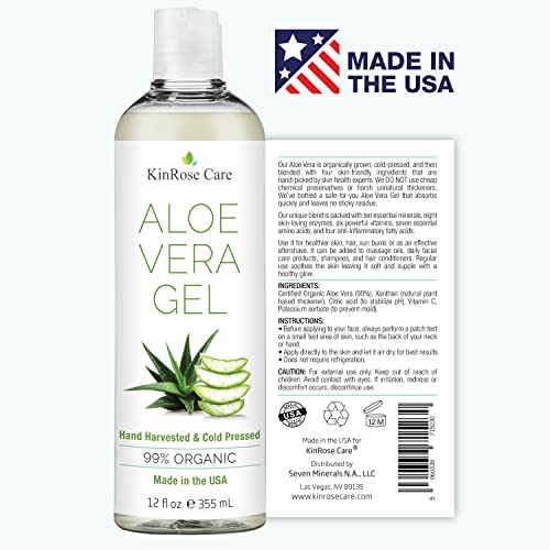 KinRose Care 12oz Pure Aloe Vera Gel - Sunburn & Skin Relief