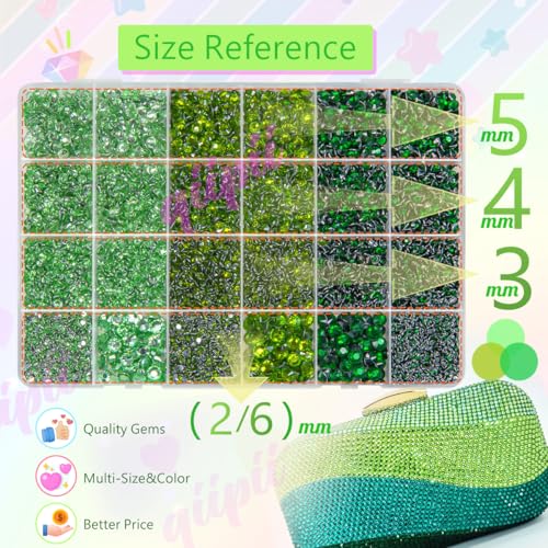 Green Crystal Resin Rhinestones 2-6mm 3 Color Set with B7000 Glue