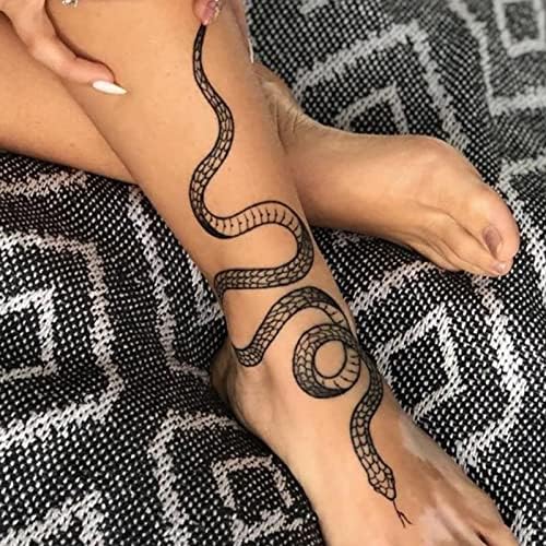 Black Snake Temporary Tattoo Stickers, Waterproof Fake Tattoos (4 Pack)