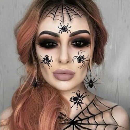 Spider Face Jewels Gems Rhinestones Spider Web Tattoos Makeup Crystal Temporary Stickers Body Jewels for Women Halloween Festival Party Dress up