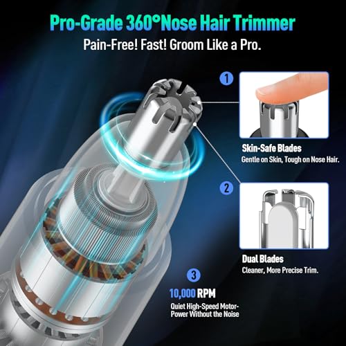 Ear and Nose Hair Trimmer with LED Display for Men Women, Painless USB Rechargeable Eyebrow & Facial & Nose Hair Trimmer Clipper, 10000 RPM Precision Tool Professional IPX7 Waterproof Dual Edge Blades