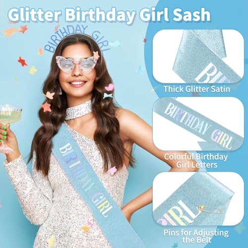 Birthday Girl Sash Headband Tiara Crown Sunglasses Set