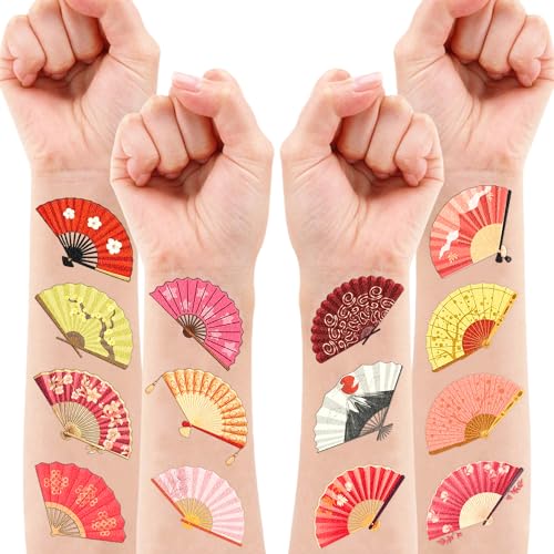 100 PCS Folding Fan Temporary Tattoos - Party Favors