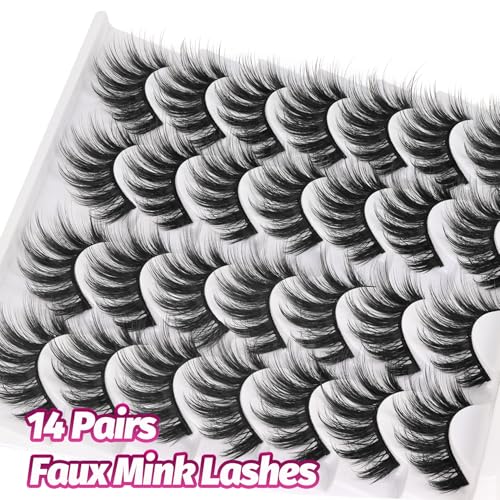 Veleasha 3D Faux Mink Lashes - 14 Pairs Fluffy False Eyelashes