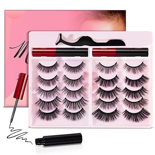 Awmyis Magnetic Eyelashes Kit with Eyeliner & Tweezers - 10 Pairs, 3D Natural Look, Reusable (Variation: 10)