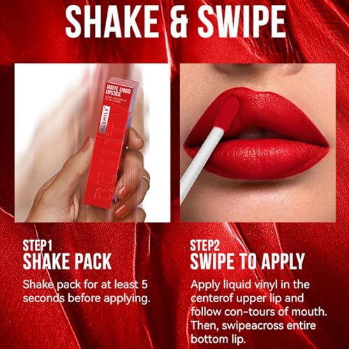 Matte Liquid Lipstick Set, 3Pcs Long Lasting Velvety Nude Red