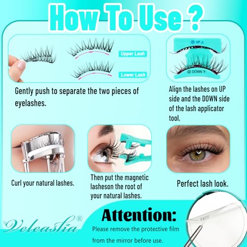 Veleasha Magnetic Eyelashes with Applicator Cat Eye Wispy