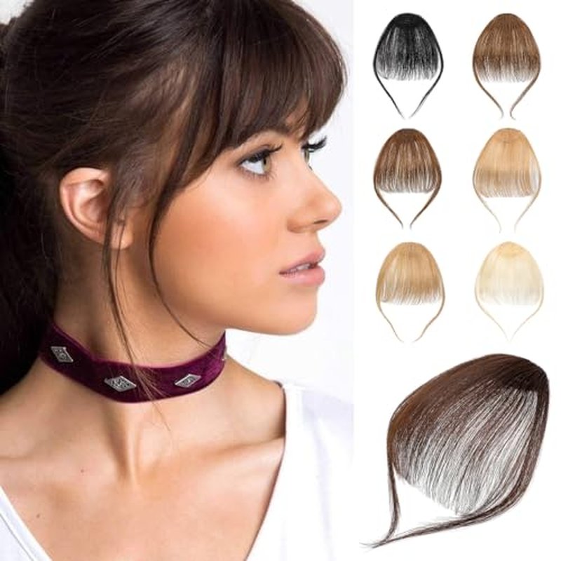 100% Human Hair Clip-In Bangs - Wispy Dark Brown Fringe for Women