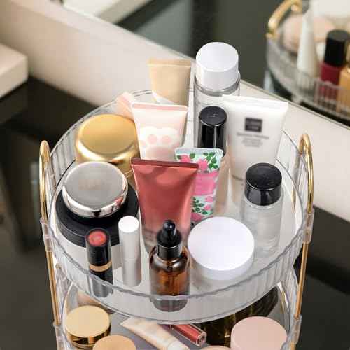 360 Rotating Makeup Organizer for Vanity,3 Tier Large Capacity Skincare Organizers,Bathroom Counter Organizer, transparent Spinning Perfume & Vanity Organizer (White, 3 Tier)