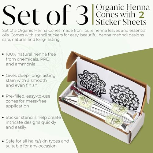 Natural Henna Cones 3-Pack (90g) | Chemical-Free Pre-Filled