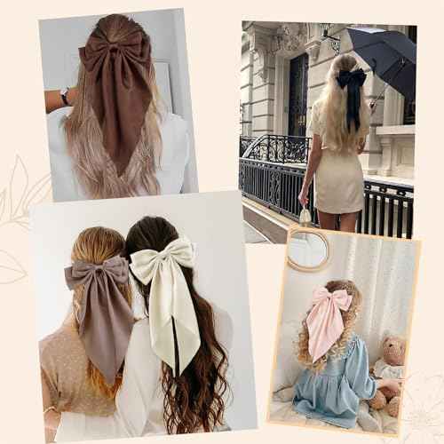 TERSE Hair Bows for Women Big Bows Hair Accessories for Women Girls Cute Oversized Bow Clips with Long Tails Silky Satin Ribbon