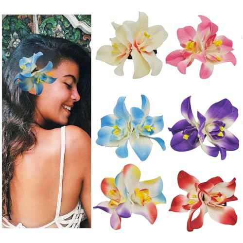 Generic 6 Colors Artificial Flower Hair Clips, Bohemian Flower Hairpin Hawaiian Hairpin for Seaside Holiday, 3.5 Inch Bridal Hair Bobby Pins Headwear for Women Girls(Two-color Mixing)