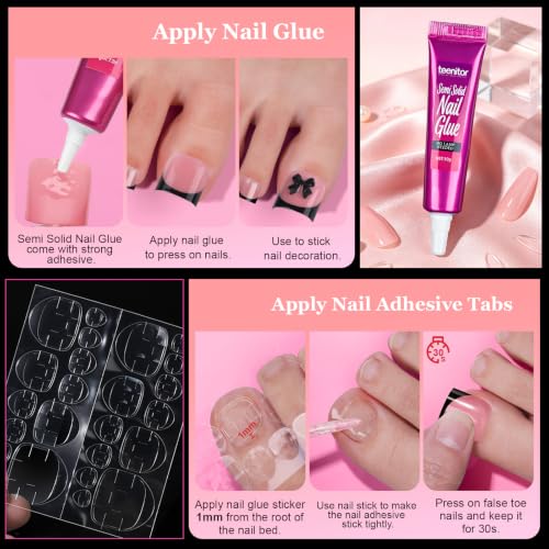 Teenitor 150pcs Press On Toenails Kit with Glue & Nail Art Accessories