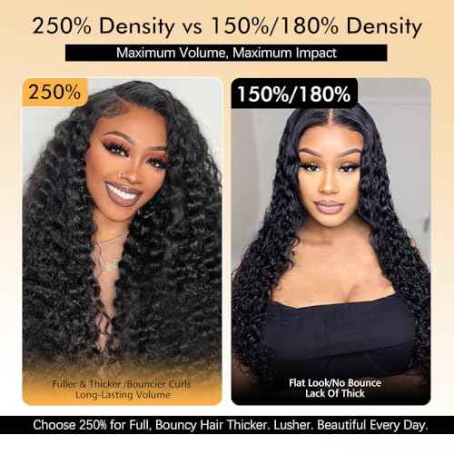 7x6 Deep Wave Glueless Wigs Human Hair Pre Plucked Pre Cut 250% Density Drawstring Wig Human Hair Wear and Go Glueless Wigs for Black Women Natural Color #1B 26 Inch