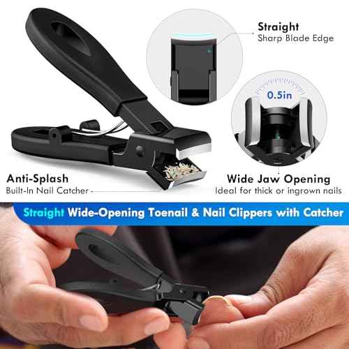 Professional Ingrown Toenail Tools Kit for Seniors,Wide Jaw Straight Nail Clippers,Large Angled Nail Clipper Cutters for Heavy Duty Thick Toe Nails or Fingernail,Manicure Set for Men Women