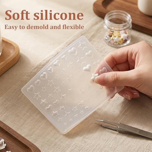 Silicone Nail Art Molds Set - 2pcs Bowknot, Star & Heart Designs