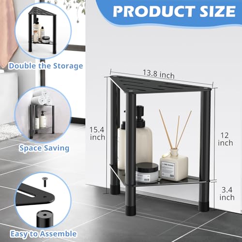 Corner Shower Stool with Storage Shelf - Stainless Steel