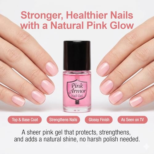 Ontel Armor Nail Gel Strengthening Base & Top Coat, Pink (0.45 Fl Oz)