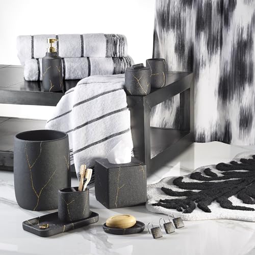 Nicole Miller - Washcloths, Soft & Absorbent Cotton Towels, Dorm Room Essentials, Set of 4 (Sydney Collection, White/Black)