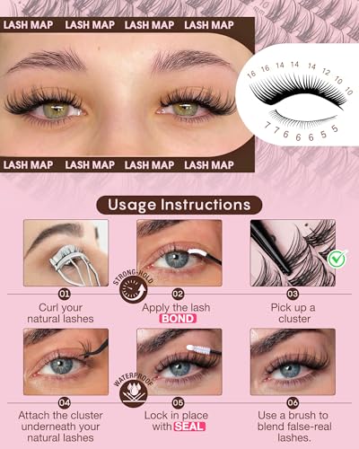 Goddvenus V-natural Clusters Eyelash Extension Kit with Bottom Lashes, 250Pcs Wispy C Curl DIY Fake Lashes