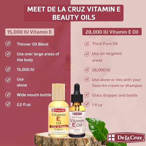 De La Cruz Vitamin E Oil for Face 28,000 IU - No Preservatives, Artificial Colors or Fragrances, Made in USA 1 FL. OZ.