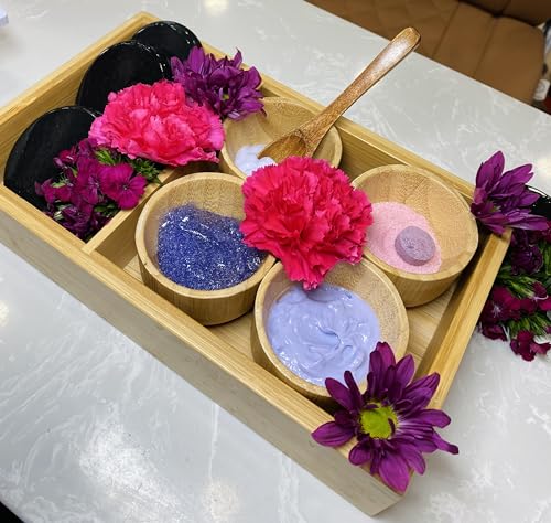 Bamboo Pedicure Spa Tray Set with 4 Bowls & Spoon