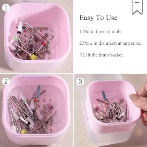 1Pcs Nail Tool Sterilizer, Nail Drill Bits Cleaning Box Disinfection Container For Nail Art Accessories Manicure Sterilization Tray Salon Supplies Sterilizer Cup With Drain Basket (pink)