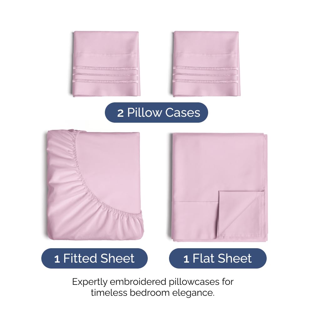 Twin 4 Piece Sheet Set - Breathable & Cooling Bed Sheets - Hotel Luxury Bed Sheets for Women, Men, Kids & Teens - Bedding w/ Deep Pockets & Easy Fit - Soft & Wrinkle Free - Twin Light Pink Sheets