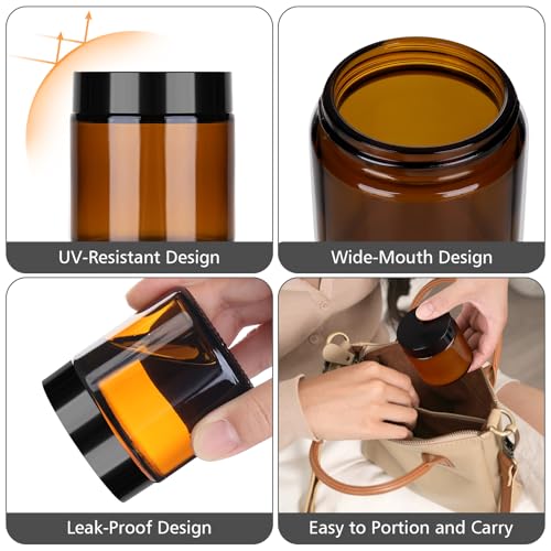 Accmor 4 oz Amber Glass Jars - Leakproof Cosmetic Containers, 4 Pack