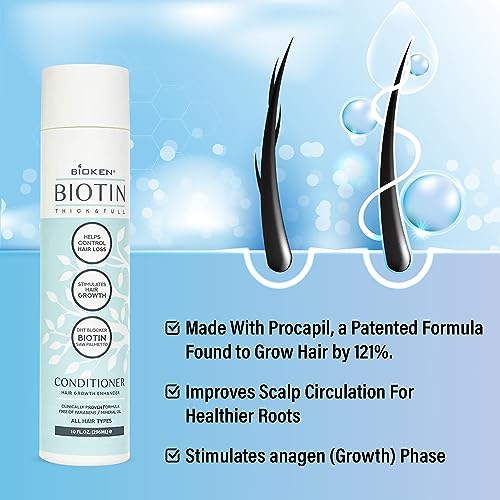 Bioken Biotin Hair Growth Conditioner - Thick and Full Hair Growth Enhancer Helps Control Hair Loss DHT Blocker Sulfate Free All Hair Types (10 oz)