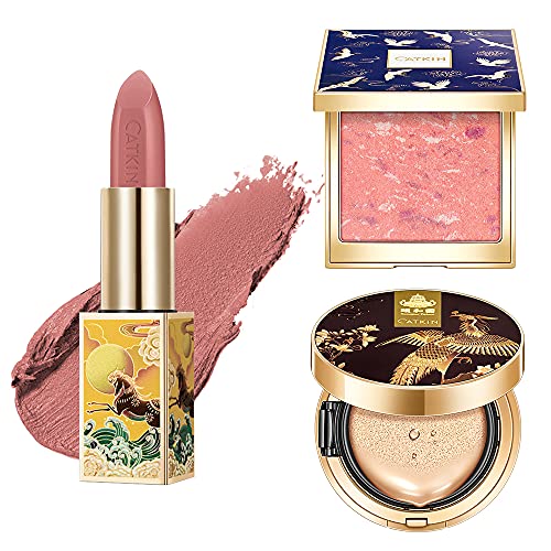 CATKIN 3Pcs Makeup Set Includes BB Cream Air Cushion Foundation C02, Matte Lipstick CO157 and Cheek Blush C02