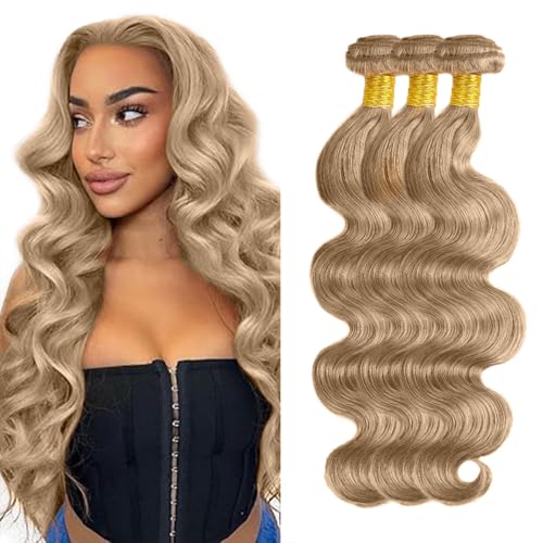 #22 Blonde Bundles Human Hair Body Wave Bundles 16 18 20 Inch Human Hair Weave 3 Bundle Unprocessed Brazilian Virgin Hair Ash Blonde Body Wave Human Hair Extensions 50 Grams/Bundle