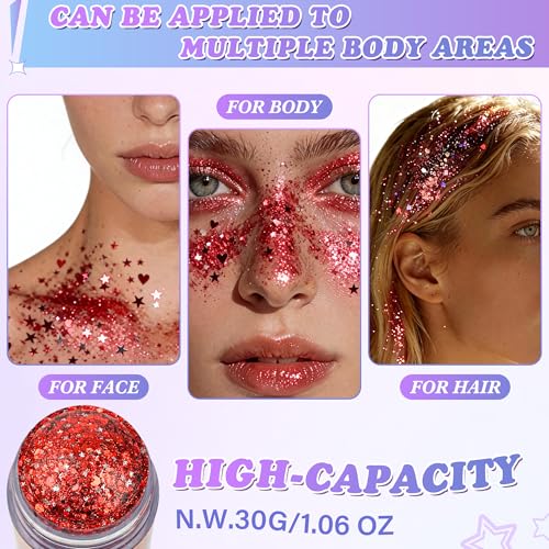 KIMIEYE Red Glitter Stick #8 for Face & Body, Patriotic Rave Makeup, 1.06 oz