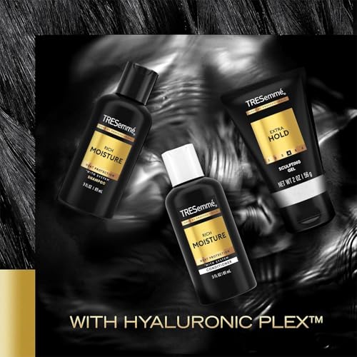 TRESemm? Travel Shampoo, Conditioner & Hair Gel ? Rich Moisture Hair Products + Alcohol-Free Styling Gel, 24H Frizz Control (3 Piece Set)