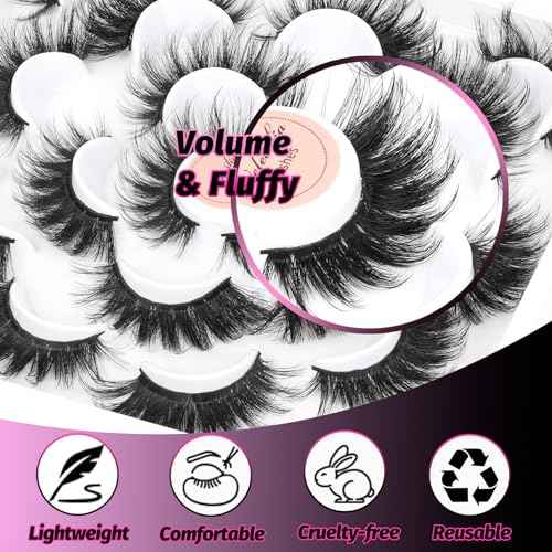 Veleasha Lashes D Curl Fluffy Eyelashes Cat Eye Lashes 5D Volume False Lashes Kit with Lash Glue and Tweezers 10 Pairs Soft False Eyelashes Luxury Fake Eyelashes Wispy Look Like Extensions (D15 Kit)
